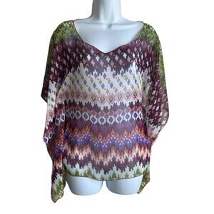 Savannah Rae Women Top S/M Multicolor Kimono Style Sheer Artsy Fairyglam Whimsy